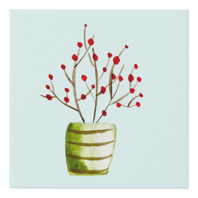 Red Berries watercolor Christmas Canvas Print (Front)