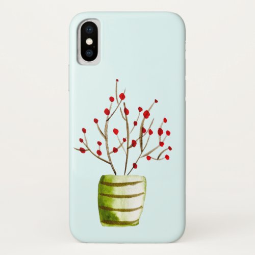 Red Berries watercolor Christmas iPhone XS Case