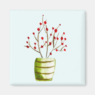 Red Berries watercolor Christmas Magnet