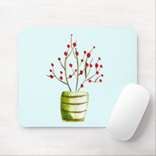 Red Berries watercolor Christmas Mouse Pad