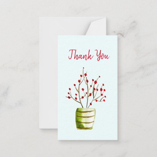 Red Berries watercolor Christmas Note Card (Front)