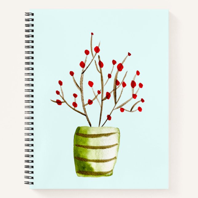 Red Berries watercolor Christmas Notebook (Front)