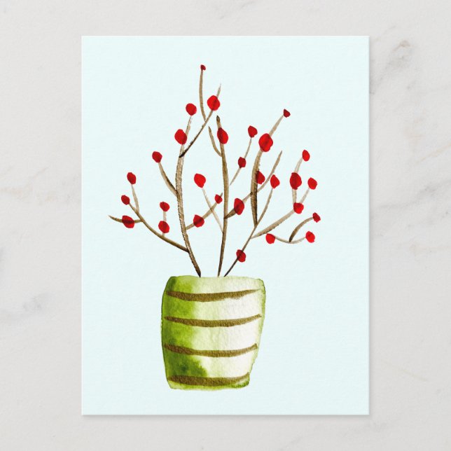 Red Berries watercolor Christmas Postcard (Front)