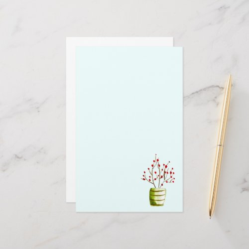 Red Berries watercolor Christmas Stationery