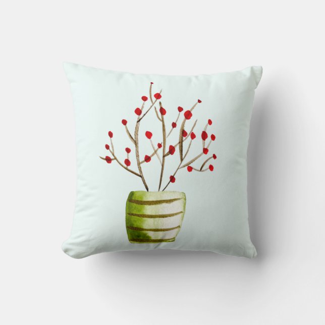 Red Berries watercolor Christmas Throw Pillow (Front)