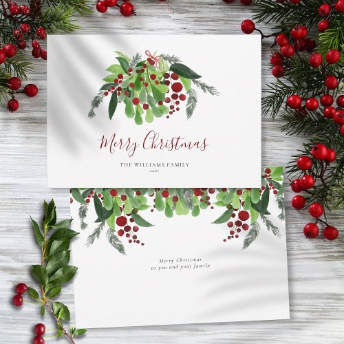 Red Berries Watercolor Greenery Christmas Holiday Card