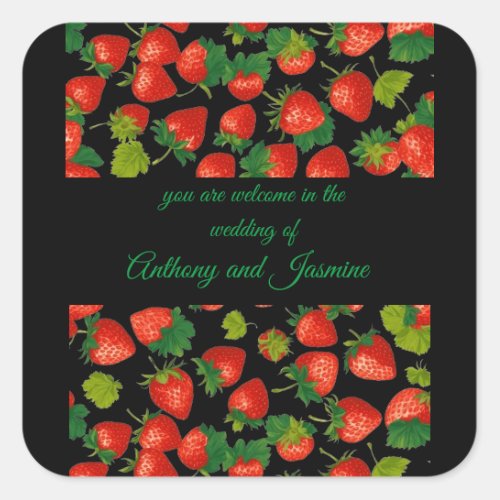 red berries wedding square sticker