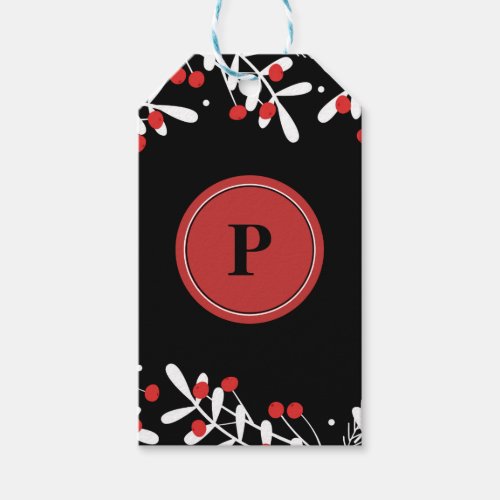 Red Berries  White Leaves Black Holiday Favor Gift Tags