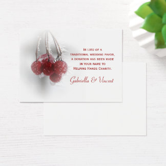 Red Berries Winter Wedding Charity Favor Card