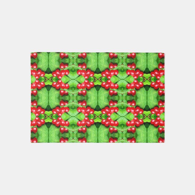 Red Berries With Raindrops Abstract Nature Art Rug (Front)