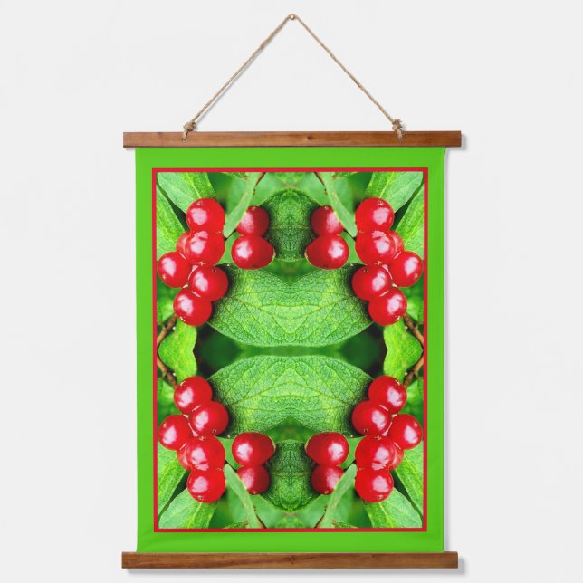 Red Berries With Raindrops Abstract Nature Hanging Tapestry (Front)