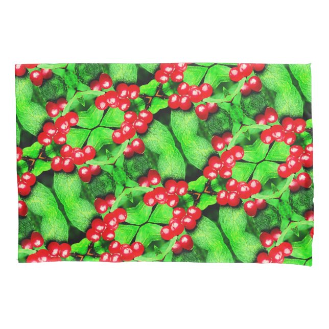 Red Berries With Raindrops Abstract Nature Pattern Pillow Case (Front)