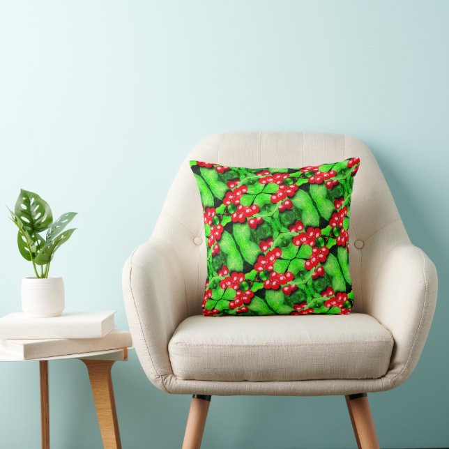 Red Berries With Raindrops Abstract Nature Pattern Throw Pillow (Chair)
