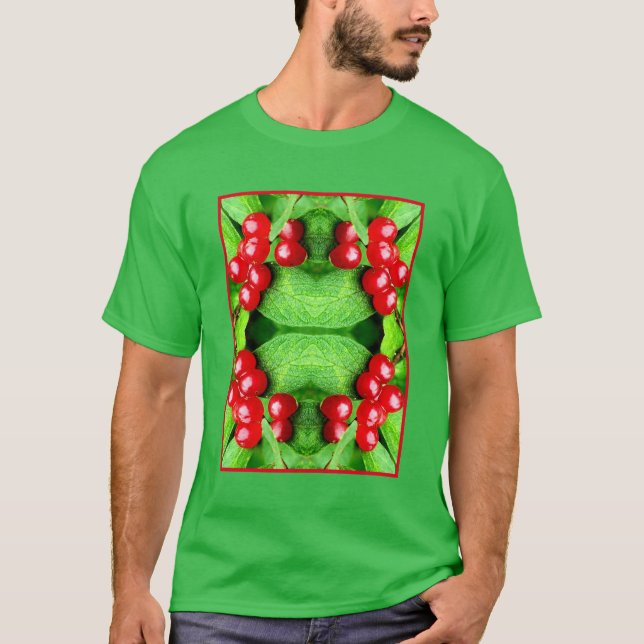 Red Berries With Raindrops Abstract Nature T-Shirt (Front)