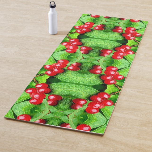 Red Berries With Raindrops Abstract Nature Yoga Mat (In Situ)