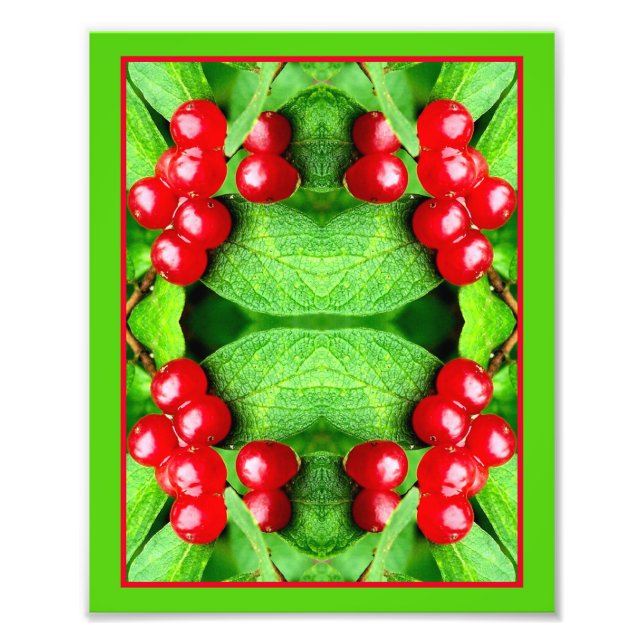 Red Berries With Raindrops Mirror Abstract Nature  Photo Print (Front)