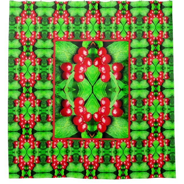 Red Berries With Raindrops Nature Art Pattern Shower Curtain (Front)