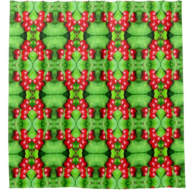 Red Berries With Raindrops Nature Pattern Shower Curtain (Front)