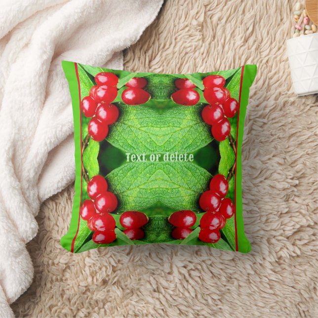 Red Berries With Raindrops Nature Personalized Throw Pillow (Blanket)