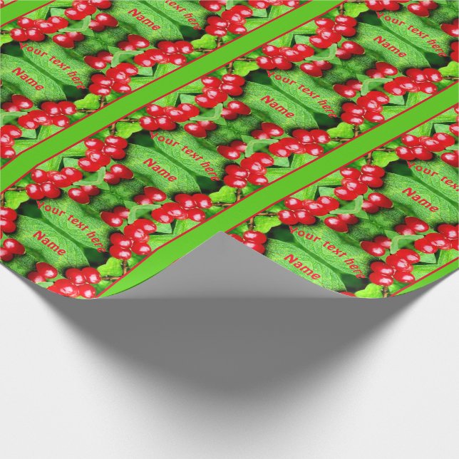 Red Berries With Raindrops Personalized Nature Wrapping Paper (Corner)