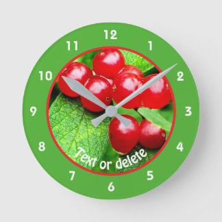 Red Berries With Raindrops Personalized Round Clock