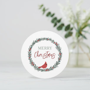 Red Berries Wreath and Red Cardinal Christmas Card
