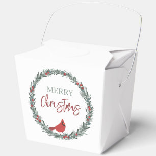 Red Berries Wreath and Red Cardinal Christmas Favor Boxes