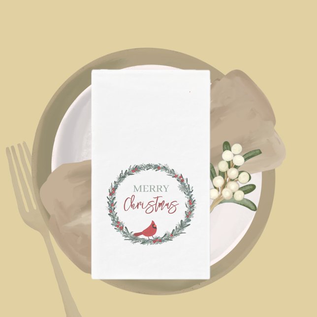 Red Berries Wreath and Red Cardinal Christmas  Paper Guest Towels (Creator Uploaded)