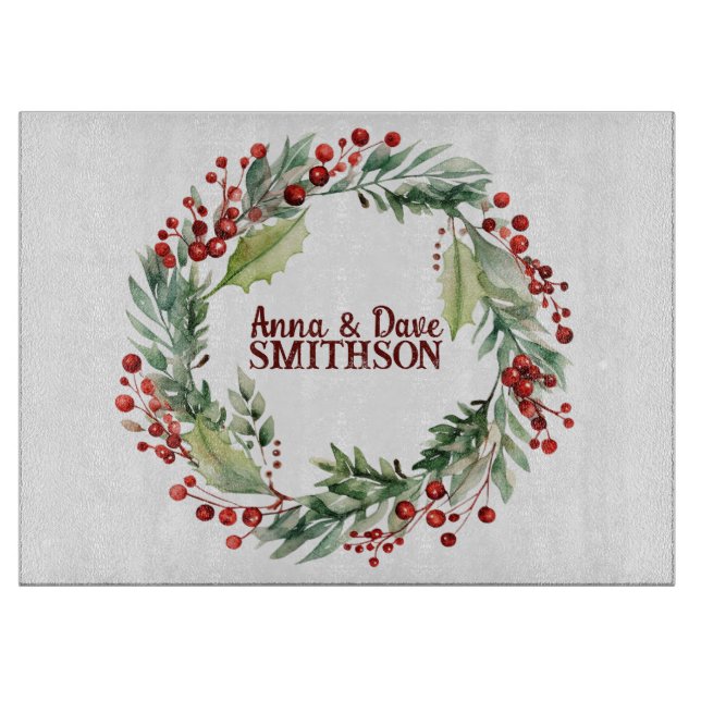 Red Berries Wreath Cutting Board (Front)
