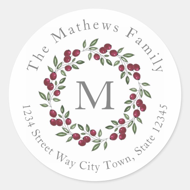 Red Berries Wreath Labels (Front)