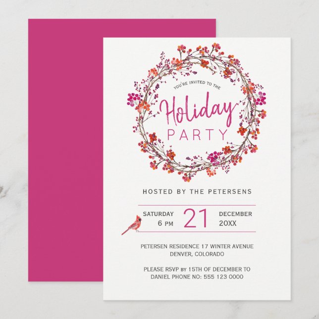 Red berries wreath winter Christmas Holiday Party Invitation (Front/Back)