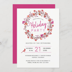 Red berries wreath winter Christmas Holiday Party Invitation