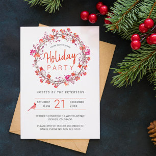 Red berries wreath winter Christmas Holiday Party Invitation