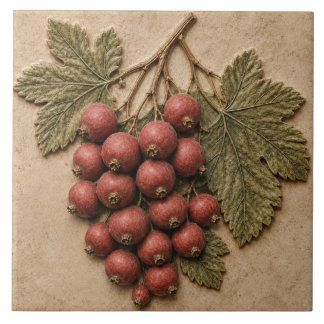 Red Berry Autumn Botanical Ceramic Tile