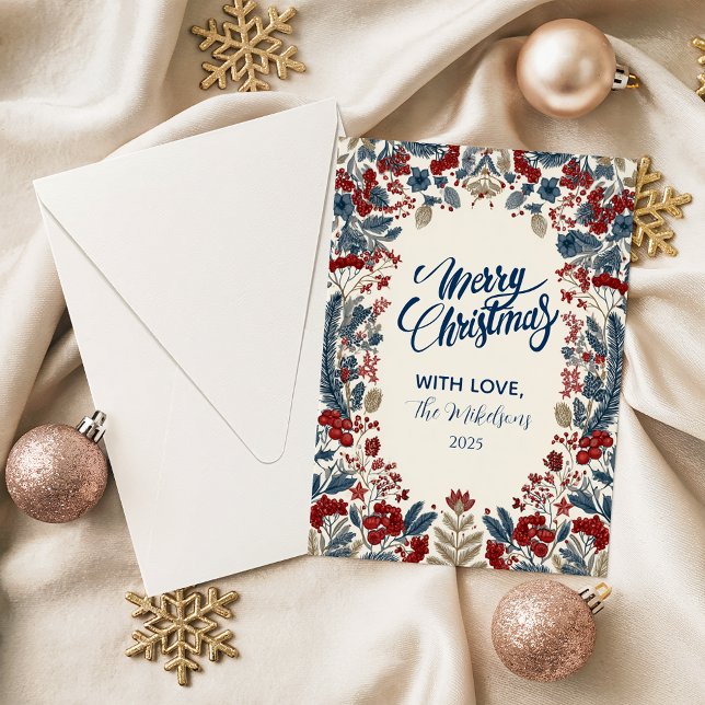 Red Berry & Blue Pine Christmas Holiday Card (Creator Uploaded)
