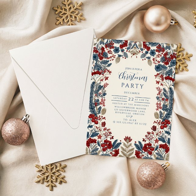 Red Berry & Blue Pine Christmas Invitation (Creator Uploaded)