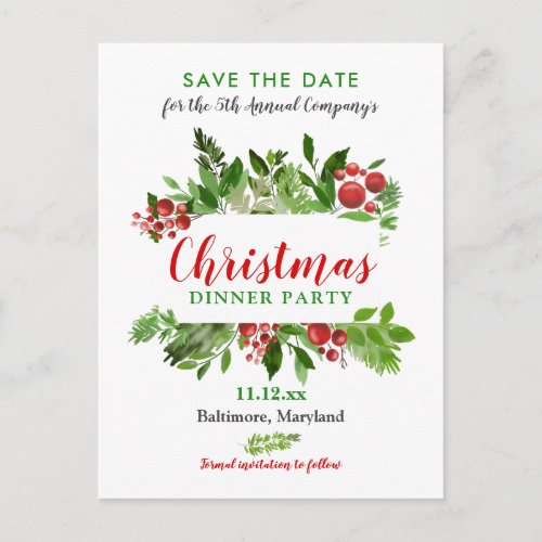 Red Berry  Christmas Dinner  Holiday Party Announcement Postcard