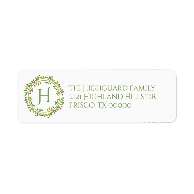 Red Berry Christmas Wreath Address Label (Front)