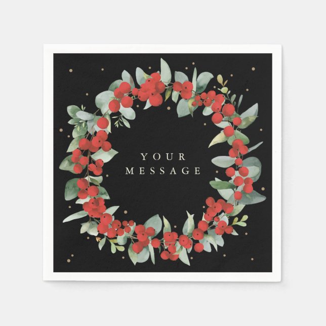 Red Berry Christmas Wreath Holiday Party Napkins (Front)