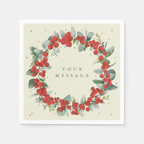 Red Berry Christmas Wreath Holiday Party Napkins