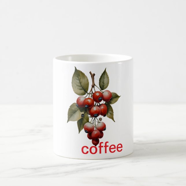 Red Berry Cluster Mug, Inspirational Protest Art M Coffee Mug (Center)