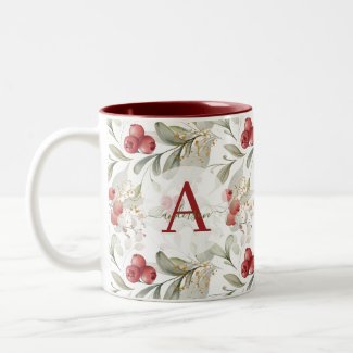 Red Berry Cranberry Branches Monogrammed Christmas