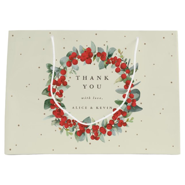 Red Berry+Eucalyptus Christmas/Holiday Thank You Large Gift Bag (Front)