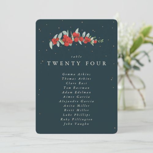 Red BerryEucalyptus Table Number Seating Card