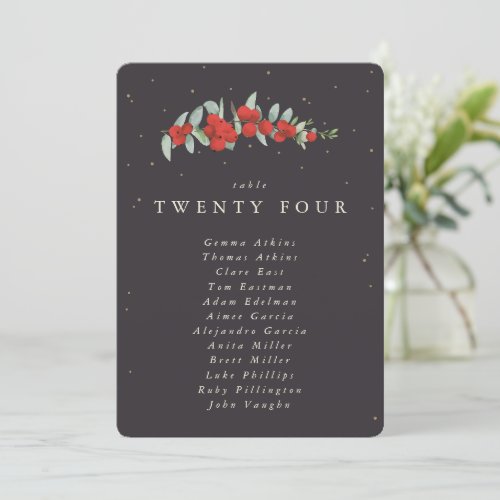 Red BerryEucalyptus Table Number Seating Card