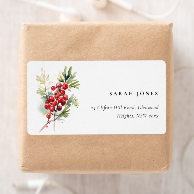 Red Berry Fir Winter Christmas Foliage Address Label (Insitu)