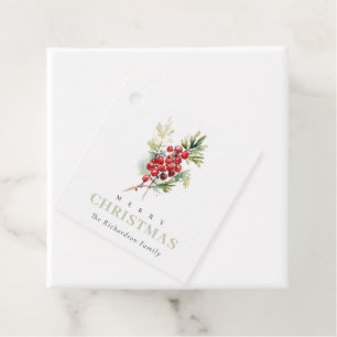 Red Berry Fir Winter Christmas Foliage Watercolor Favor Tags