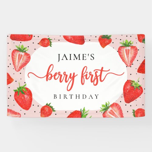 Red Berry First Birthday Strawberry Girl Birthday Banner