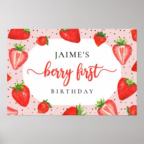 Red Berry First Birthday Strawberry Girl Birthday Poster