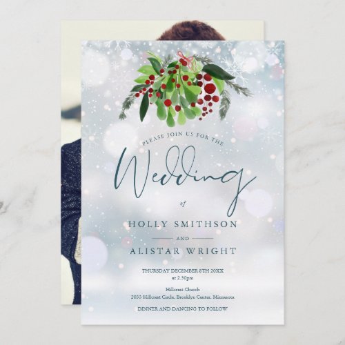 Red Berry Floral Photo Winter Wedding Invitation